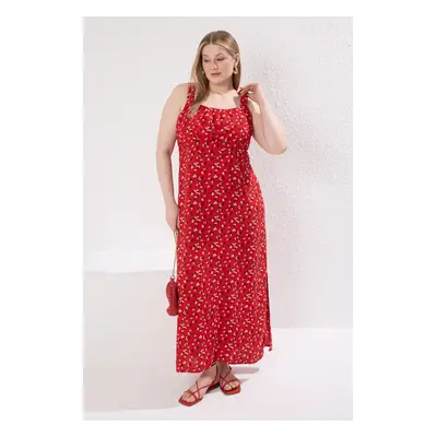 Trendyol Curve Red Shally Woven Plus Size Dress