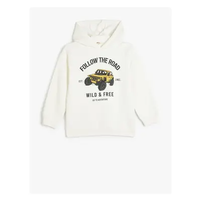 Koton Hooded Sweatshirt Long Sleeve Print Detailed Raised