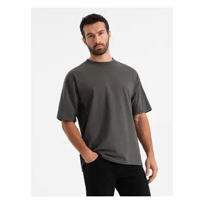 Ombre Men's LOOSE FIT cotton t-shirt with round neckline - gray-green