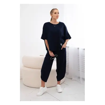 Kesi Włoski Cotton set blouse + trousers navy blue