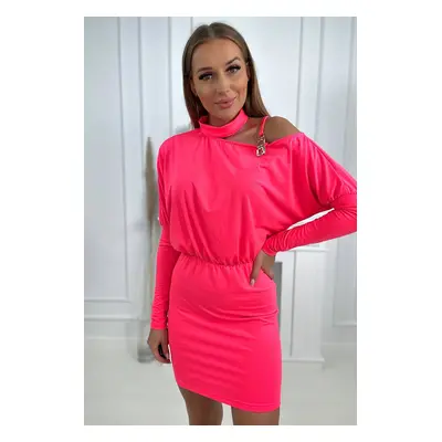 Dress with decoration on the shoulder pink neon