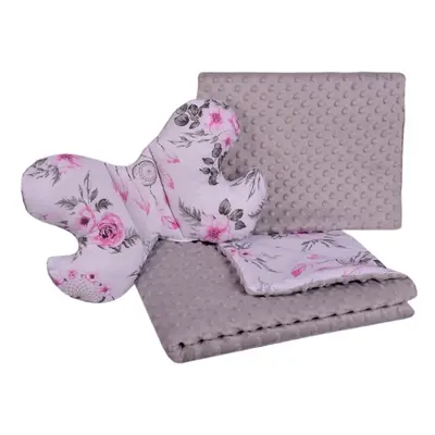 Medi Partners Quilt set with a stroller pillow + butterfly - dream catchers with flowers + gray 