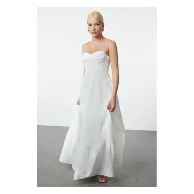 Trendyol White Drape Detailed Woven Maxi Dress