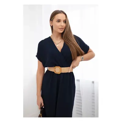 Kesi Włoski Long dress with a decorative belt navy