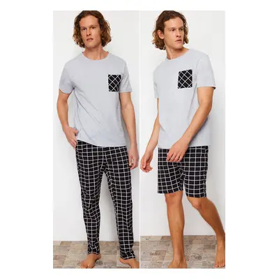 Trendyol 3-Piece Black Plaid Patterned Regular Fit Knitted Pajamas Set