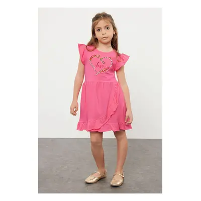 Trendyol Fuchsia Girl's Heart Patterned Ruffle Detailed Knitted Dress