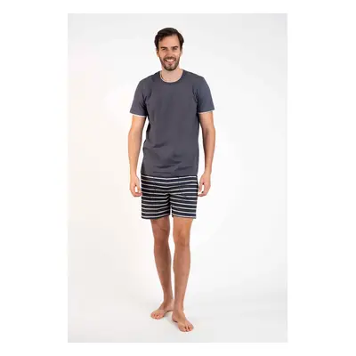 Men's pyjamas Lars, short sleeves, shorts - graphite/graphite print