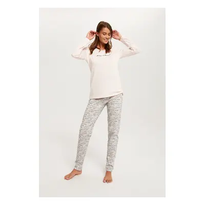 Women's pajamas Karla, long sleeves, long legs - salmon pink/print