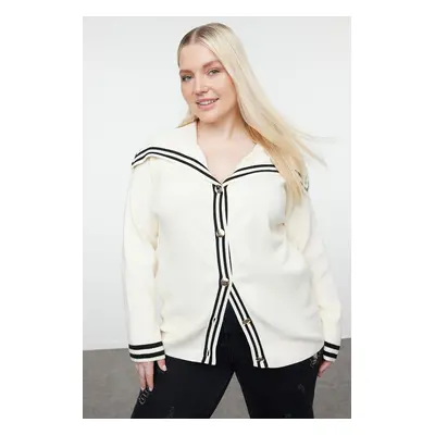 Trendyol Curve Cream Sailor Collar Premium Soft Fabric Knitwear Cardigan