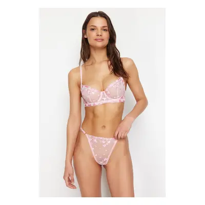 Trendyol Pink Embroidered Lace Rope Strapless Knitted Underwear Set