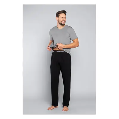 Men's pyjamas Dallas, short sleeves, long pants - melange/black