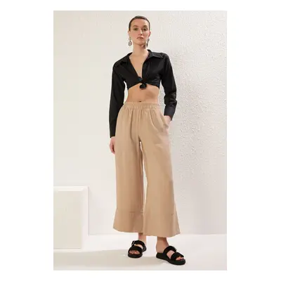 Trendyol Mink Modal Pocket Detailed Wide Leg Pleated Woven Trousers