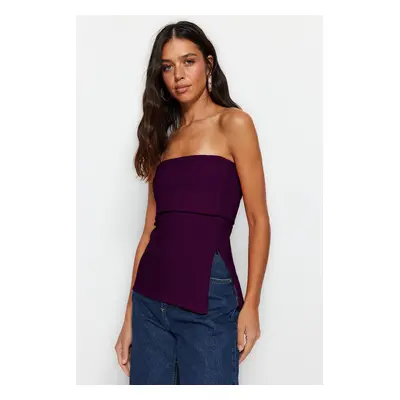 Trendyol Plum Strapless Collar Side Zipper Crepe Knit Blouse