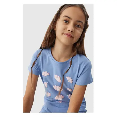 Girls' 4F organic cotton T-shirt - denim