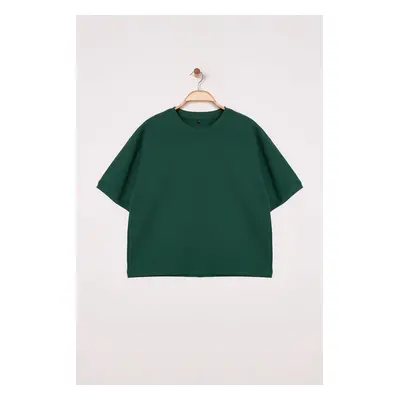 Trendyol Dark Green Boxy/Square Cut Thick Premium T-Shirt