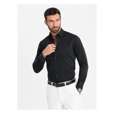 Ombre Classic men's SLIM FIT shirt in satin fabric - black