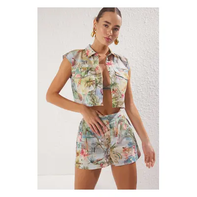 Trendyol Tropical Patterned Shirt Shorts Set