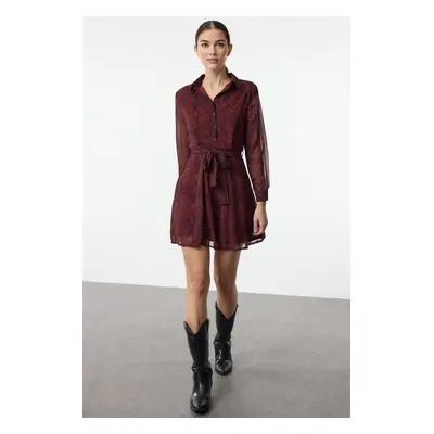 Trendyol Claret Red Animal Mini Woven Dress