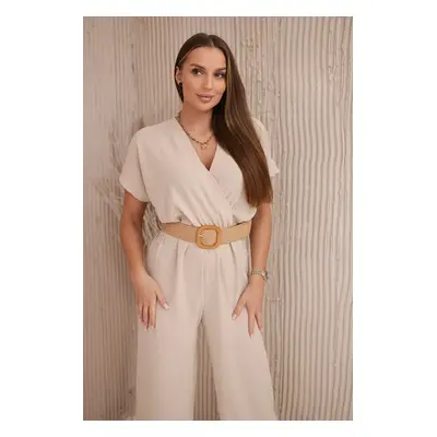 Kesi Włoski Overalls with a decorative belt at the waist beige