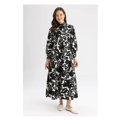 DEFACTO Shirt Collar Floral Poplin Long Sleeve Dress