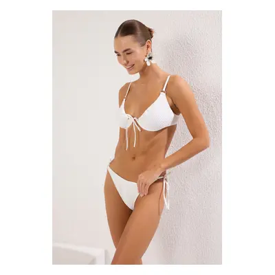 Trendyol White Balconette Tied Textured Bikini Set