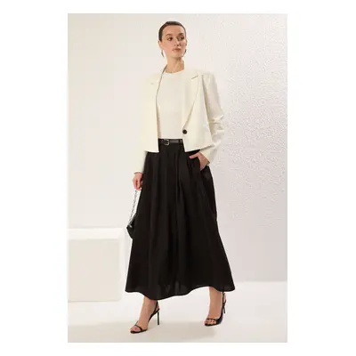 Trendyol Black Pleated Belted Woven Skirt