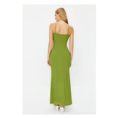 Trendyol Green Fitted Strappy Flexible Knitted Maxi Pencil Dress