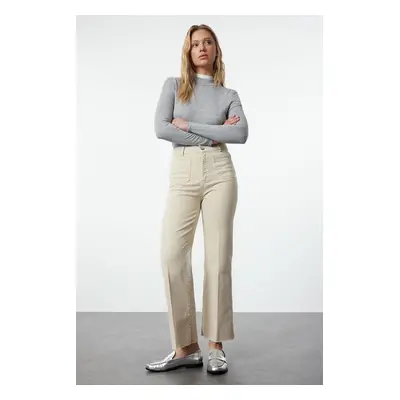 Trendyol Ecru More Sustainable Pocket Detail Iron-On High Waist Wide Leg Trousers