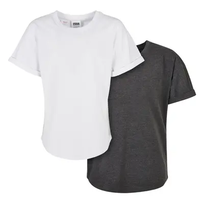 Boys Long Shaped Turnup Tee 2-Pack Charcoal+White