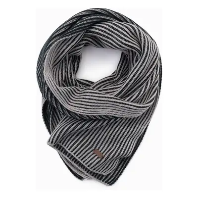 Ombre Men's knitted scarf with two-tone stripes - grey and black