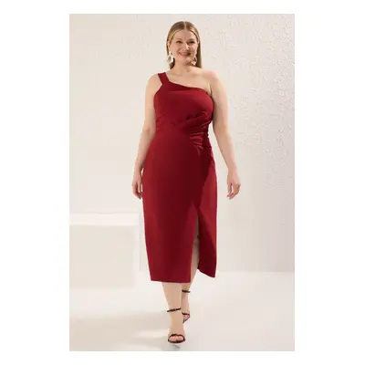 Trendyol Curve Claret Red Finike Weaving Plus Size Dress