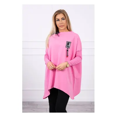 Oversized sweatshirt with asymmetrical sides in light pink color