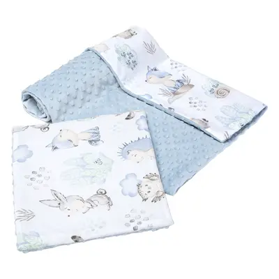 Medi Partners Quilt + pillow 35x30 cotton + minky – deer and hedgehog + light blue minky