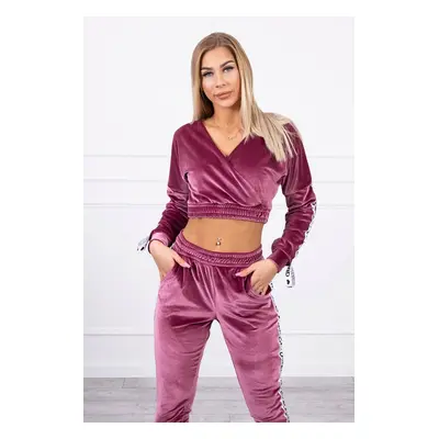 Velour set with Queen lettering dark pink