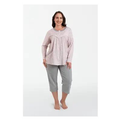 Women's pyjamas Daniela, long sleeves, 3/4 pants - print/melange