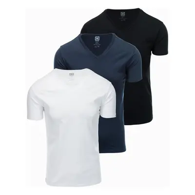 Ombre BASIC men's V-neck cotton t-shirt set - black/white/blue