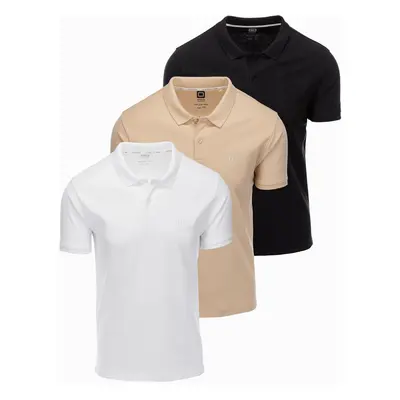 Ombre BASIC men's cotton polo t-shirt set - black/white/beige