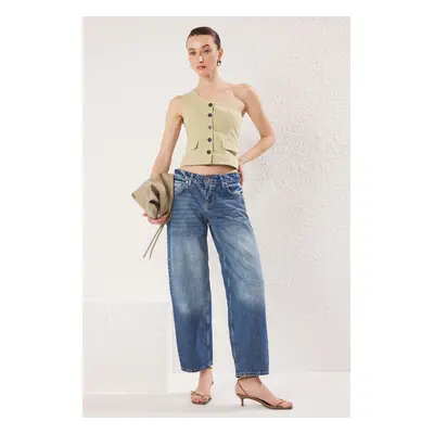 Trendyol Blue Normal Waist Barrel Baggy Jeans