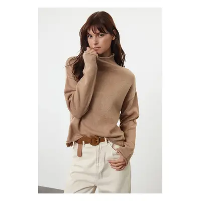 Trendyol Mink More Sustainable Soft Texture Wide Pattern Stand Collar Knitwear Sweater