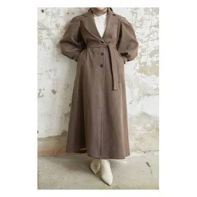 InStyle Diana Balloon Sleeve Belted Cachet Coat - Brown