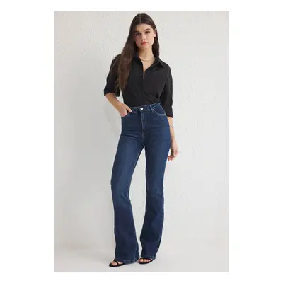 Trendyol Dark Blue High Waist Flare Jeans