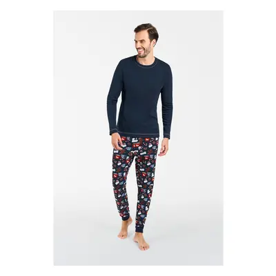 Men's pyjamas Rojas long sleeves, long pants - navy blue/print