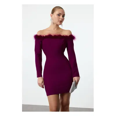 Trendyol Plum Body-Smoothing Carmen Collar with Otrish Detail Woven Stylish Mini New Year's Eve 