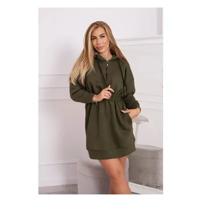 Insulated dress with a hood in khaki color