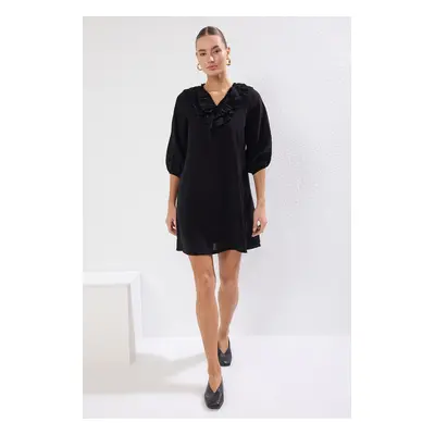 Trendyol Black Plain Ruffle Mini Woven Dress