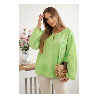 Kesi Włoski Shirt blouse with an embroidered pattern bright green