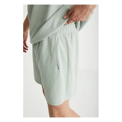 GRIMELANGE RAMADANP012 Men's 100% Cotton Waffle Mint Green Short