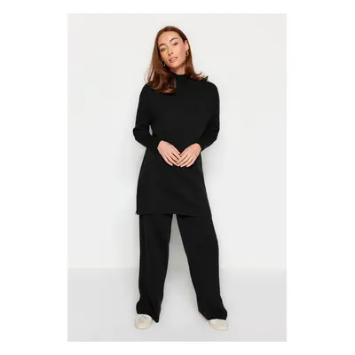 Trendyol Black Slit Wide Leg Knitwear Bottom-Top Set