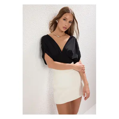 Trendyol Black Flounce Plain Knitted Bodysuit