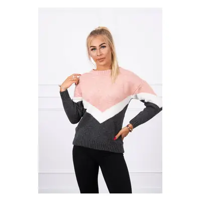 Sweater with geometric patterns powder pink + graphite